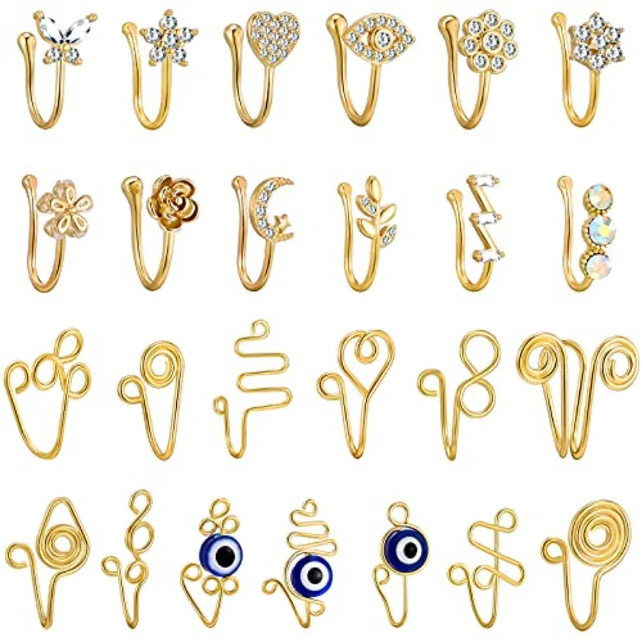 TAMHOO 25 Pcs Multi-Style Fake Nose Rings for Women and Men -Gold Plated Copper African Nose Cuff Non Piercing for Teen Grirls
TAMHOO 25 Pcs Multi-Style Fake Nose Rings for Women and Men -Gold Plated Copper African Nose Cuff Non Piercing for Teen Grirls