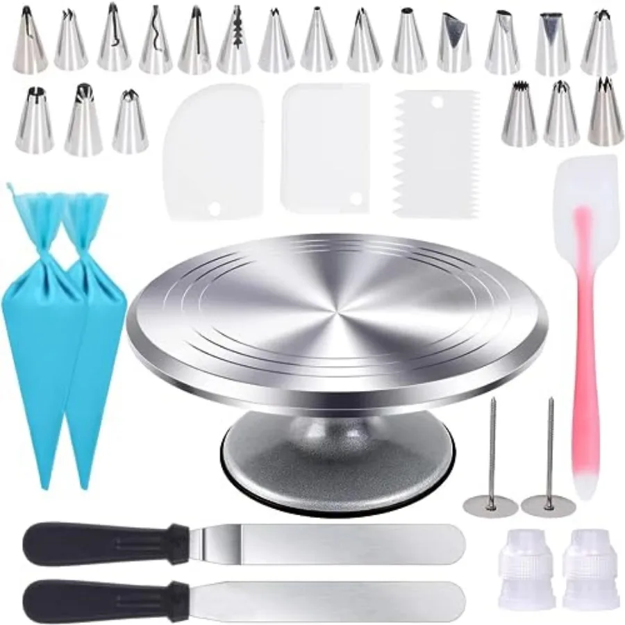 12 Inch Cake Turntable Cake Decorating Supplies Kit Rotating Aluminium Cake Stand Set Baking Tools with 20 Icing Tips Bags 3 Ic
12 Inch Cake Turntable Cake Decorating Supplies Kit Rotating Aluminium Cake Stand Set Baking Tools with 20 Icing Tips Bags 3 Ic