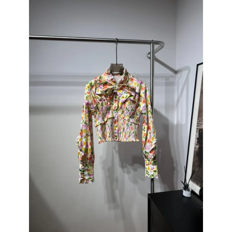 Ladies' Floral Print Long Sleeve Ruffles Pearl Bow Blouse Tops 2025 High Quality Attractive New Fashion Style
Ladies' Floral Print Long Sleeve Ruffles Pearl Bow Blouse Tops 2025 High Quality Attractive New Fashion Style