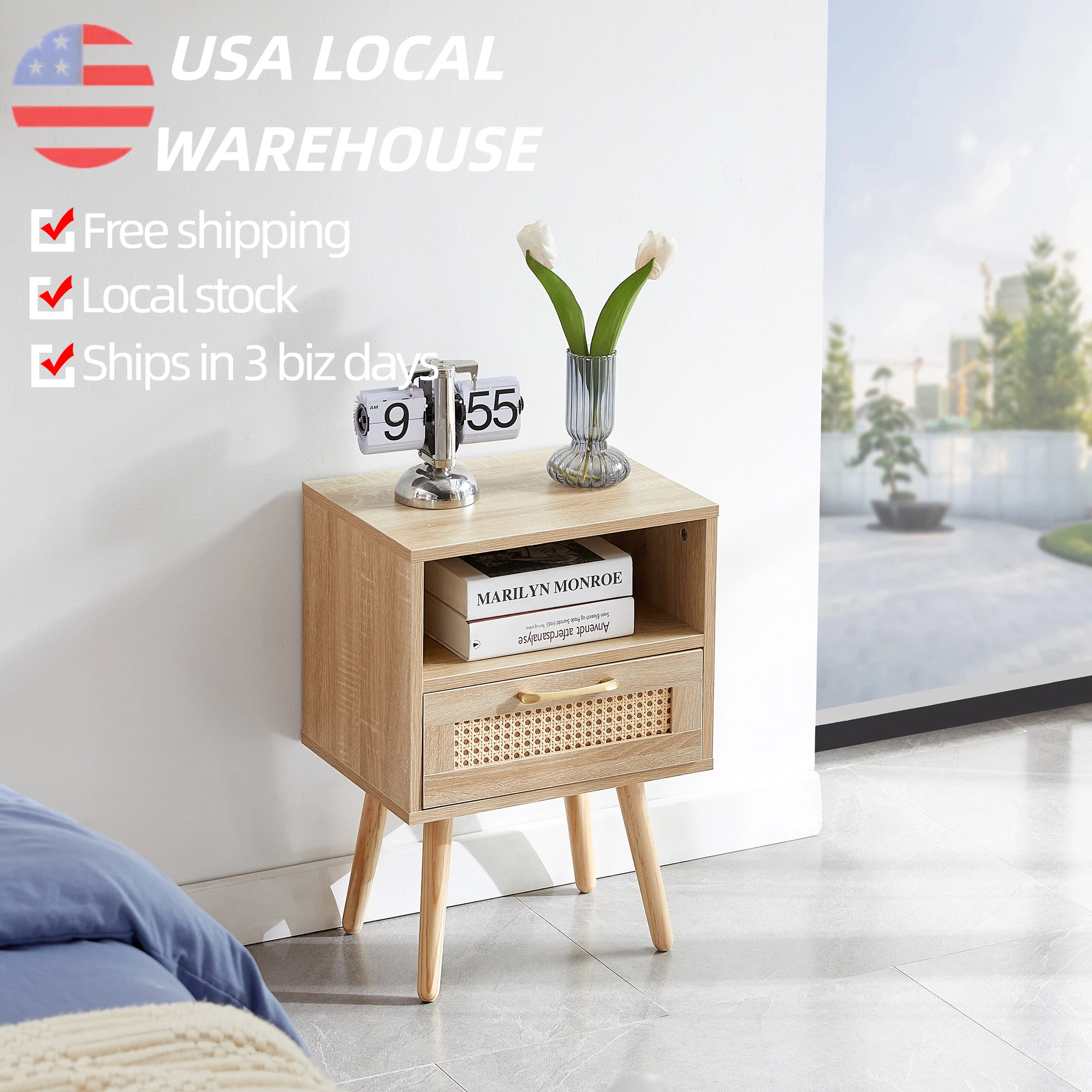 End Table with Drawer and Wood Legs, Modern Nightstand, Side Table for Living Room
End Table with Drawer and Wood Legs, Modern Nightstand, Side Table for Living Room