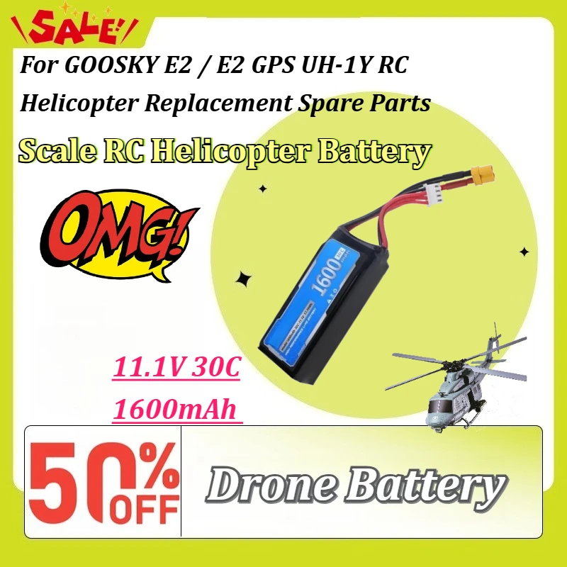 Scale RC Helicopter Battery 11.1V 1600mAh 30C Battery for GOOSKY E2/E2 GPS UH-1Y GT050024 RC Helicopter Replacement Spare Parts
Scale RC Helicopter Battery 11.1V 1600mAh 30C Battery for GOOSKY E2/E2 GPS UH-1Y GT050024 RC Helicopter Replacement Spare Parts