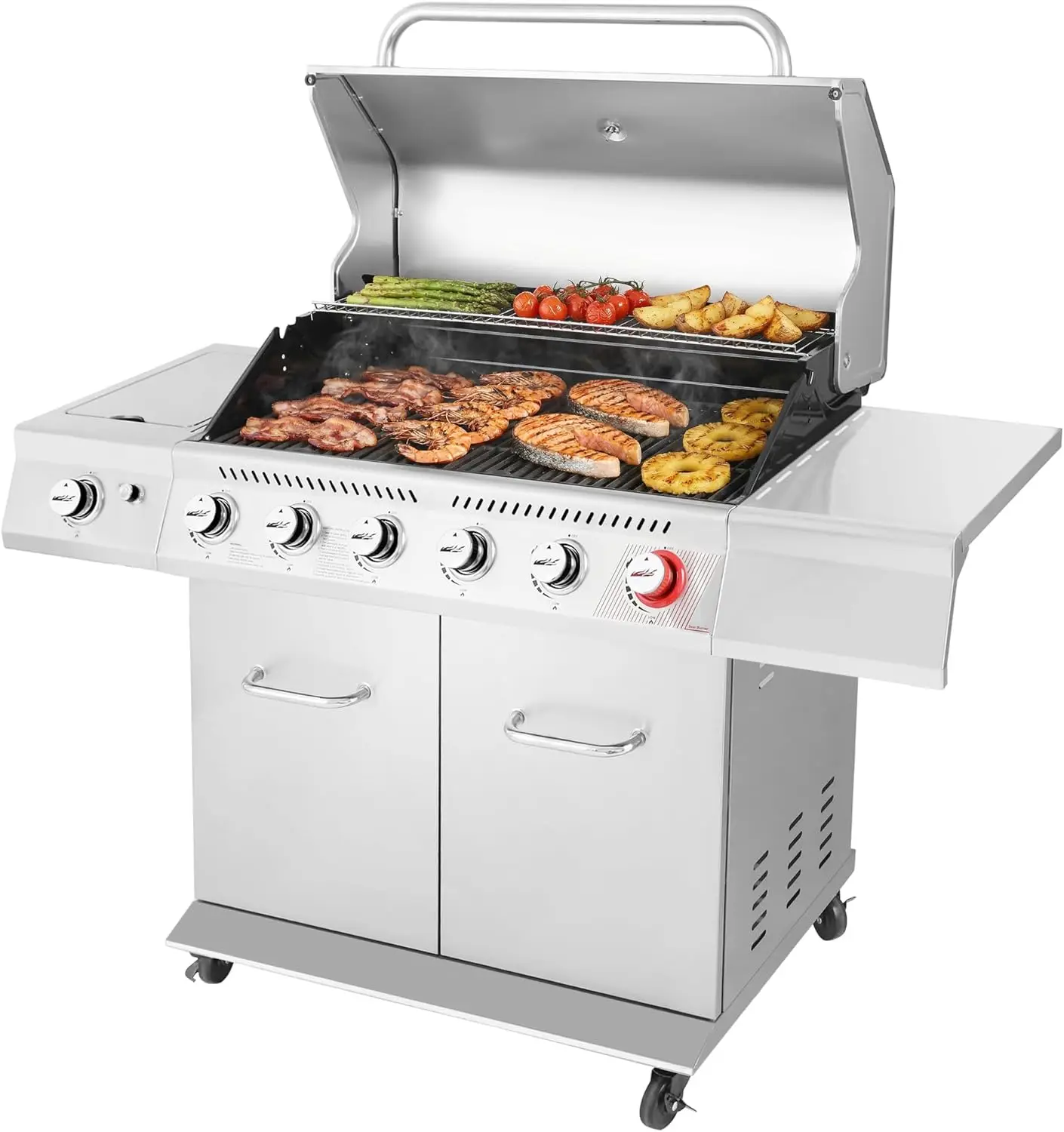 6-Burner Propane Gas Grill, 74,000 BTU, with Side Burner and Warming Rack, Cabinet Style Outdoor BBQ Grill for Barbecuing and Backyard Cooking, Silver
6-Burner Propane Gas Grill, 74,000 BTU, with Side Burner and Warming Rack, Cabinet Style Outdoor BBQ Grill for Barbecuing and Backyard Cooking, Silver
