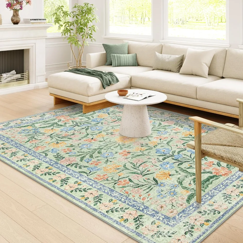 Boho Washable Rugs 8x10, Large Floral Rugs for Bedroom, 8 x 10 Soft Green Living Room Carpet, Non Slip Ultra-Thin Carpet for Ki 
Boho Washable Rugs 8x10, Large Floral Rugs for Bedroom, 8 x 10 Soft Green Living Room Carpet, Non Slip Ultra-Thin Carpet for Ki