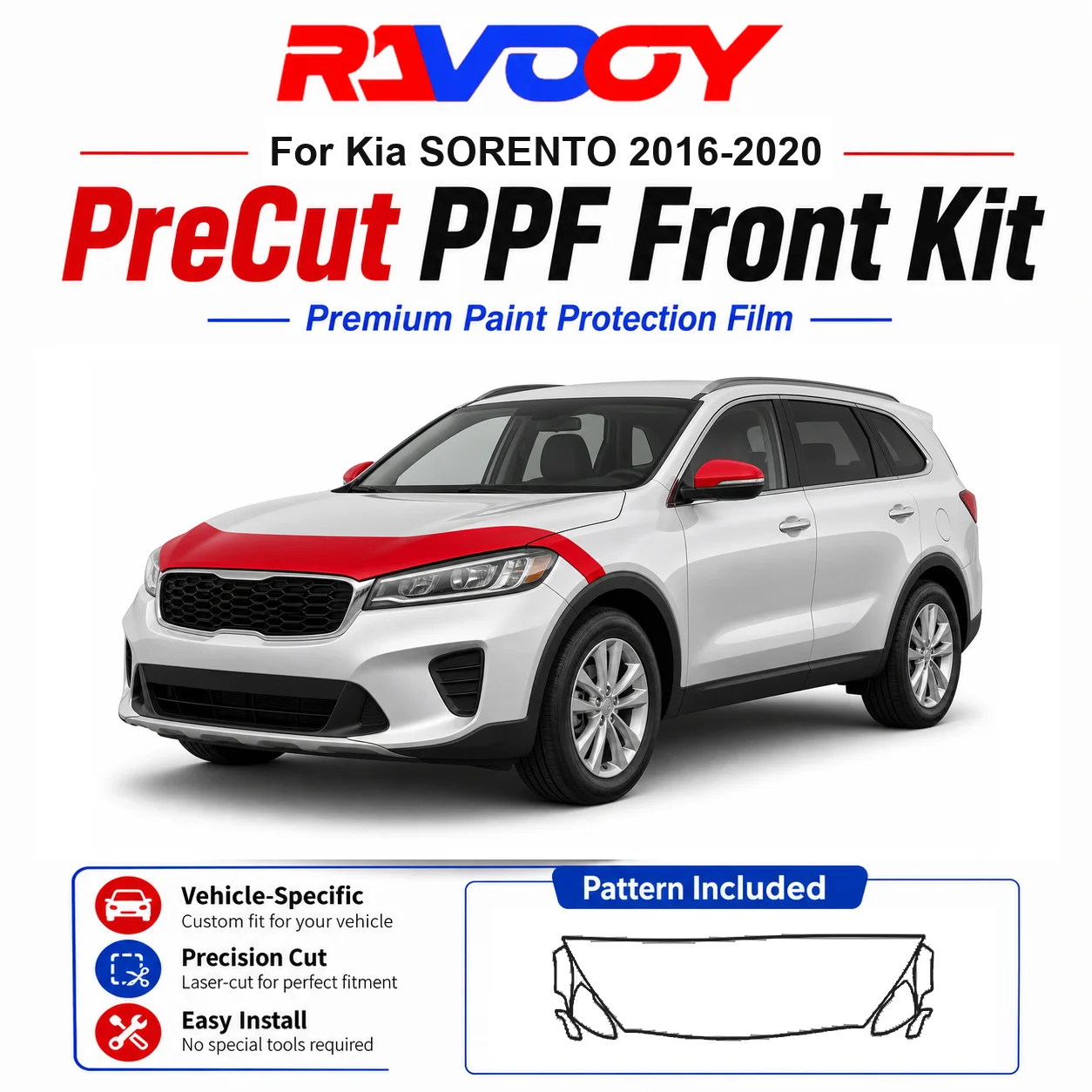 8.5mil TPU Precut PPF Kit For Kia SORENTO 2016-2020 - Hood, Fenders & Mirror Set - Self-Healing Clear Bra Film
8.5mil TPU Precut PPF Kit For Kia SORENTO 2016-2020 - Hood, Fenders & Mirror Set - Self-Healing Clear Bra Film
