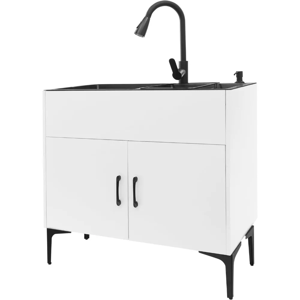 32-Inch Laundry Sink with Cabinet and Pull-Out Sprayer Faucet, Stainless Steel Utility Sink with Soap Dispenser and Drainage Bas
32-Inch Laundry Sink with Cabinet and Pull-Out Sprayer Faucet, Stainless Steel Utility Sink with Soap Dispenser and Drainage Bas