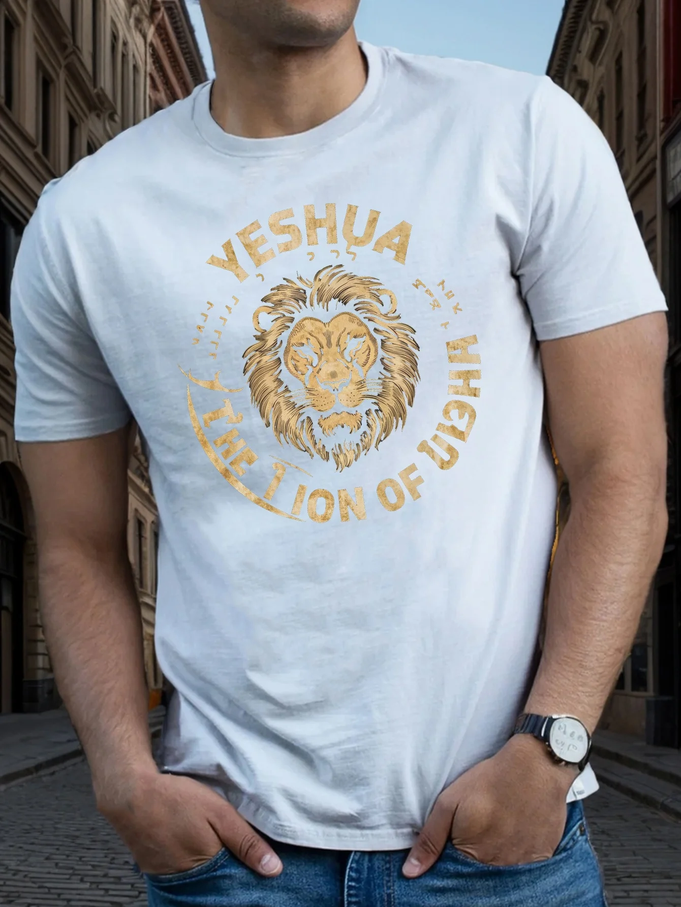 Stylish Yeshua Lion of Judah Graphic Tee - Soft Crew Neck, Short Sleeve, Polyester Knit, Geometric Pattern
Stylish Yeshua Lion of Judah Graphic Tee - Soft Crew Neck, Short Sleeve, Polyester Knit, Geometric Pattern