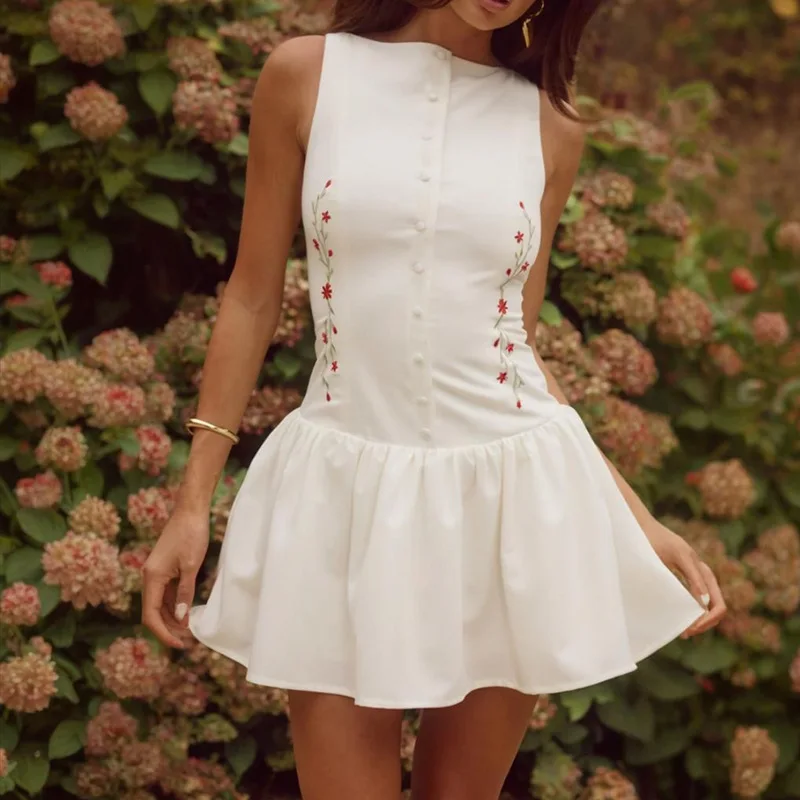 Tornova High Waist Mini Dress For Women Retro Embroidered Sleeveless Tank Dress ButtonsPleated Female Casual Club Party Dress
Tornova High Waist Mini Dress For Women Retro Embroidered Sleeveless Tank Dress ButtonsPleated Female Casual Club Party Dress
