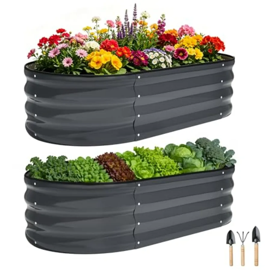 Outdoor galvanized raised garden bed, 4x2x1ft 2 pack,oval metal planter boxes for deep-root vegetables, herbs, fruits, flowers;
Outdoor galvanized raised garden bed, 4x2x1ft 2 pack,oval metal planter boxes for deep-root vegetables, herbs, fruits, flowers;