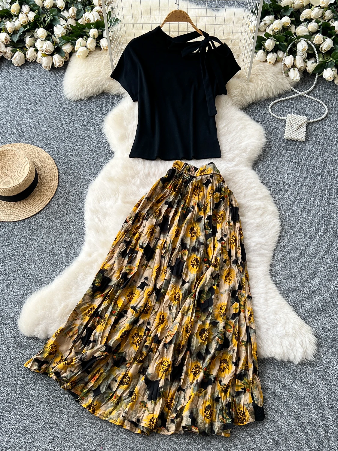 Summer Casual Women's Faion Set High Waist Floral f Skirt ort Sve T-irt Top Design Sense oulder Bared Tie
Summer Casual Women's Faion Set High Waist Floral f Skirt ort Sve T-irt Top Design Sense oulder Bared Tie