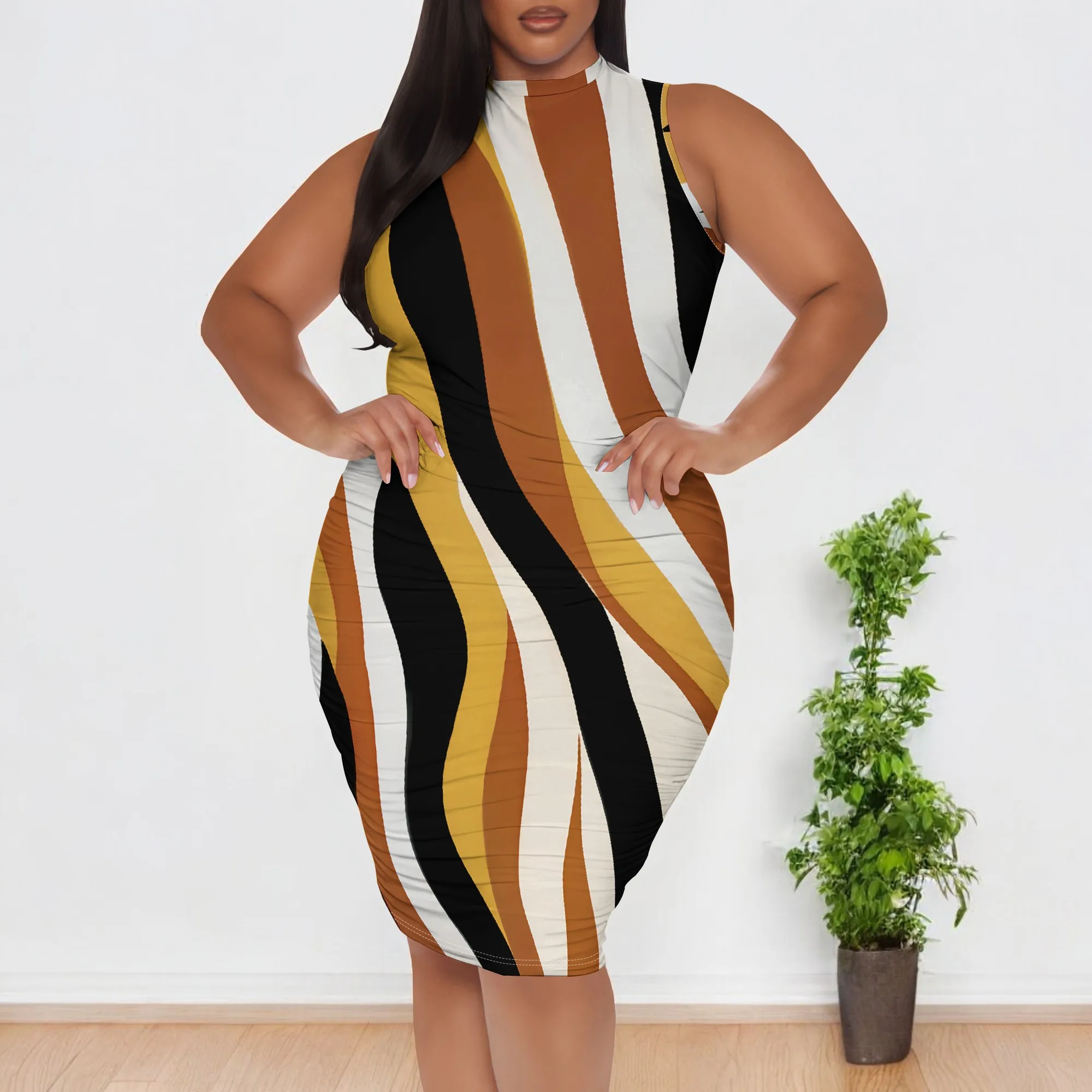Brown Wave Stripe Bodycon Dress XL-6XL Sleeveless Slim Fit Style for Summer Streetwear, Casual Brunch or Date Night Look
Brown Wave Stripe Bodycon Dress XL-6XL Sleeveless Slim Fit Style for Summer Streetwear, Casual Brunch or Date Night Look