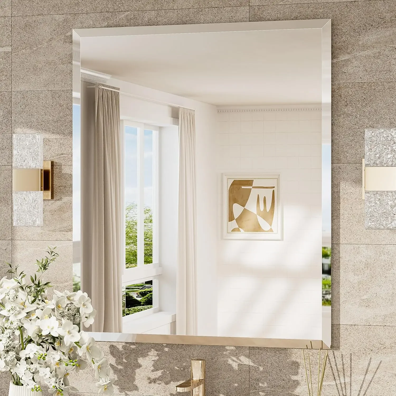 30x36 Beveled Frameless Bathroom Mirror, HD Tempered Glass, Shatterproof, Waterproof, Easy Install for Living Room, Bedroom
30x36 Beveled Frameless Bathroom Mirror, HD Tempered Glass, Shatterproof, Waterproof, Easy Install for Living Room, Bedroom