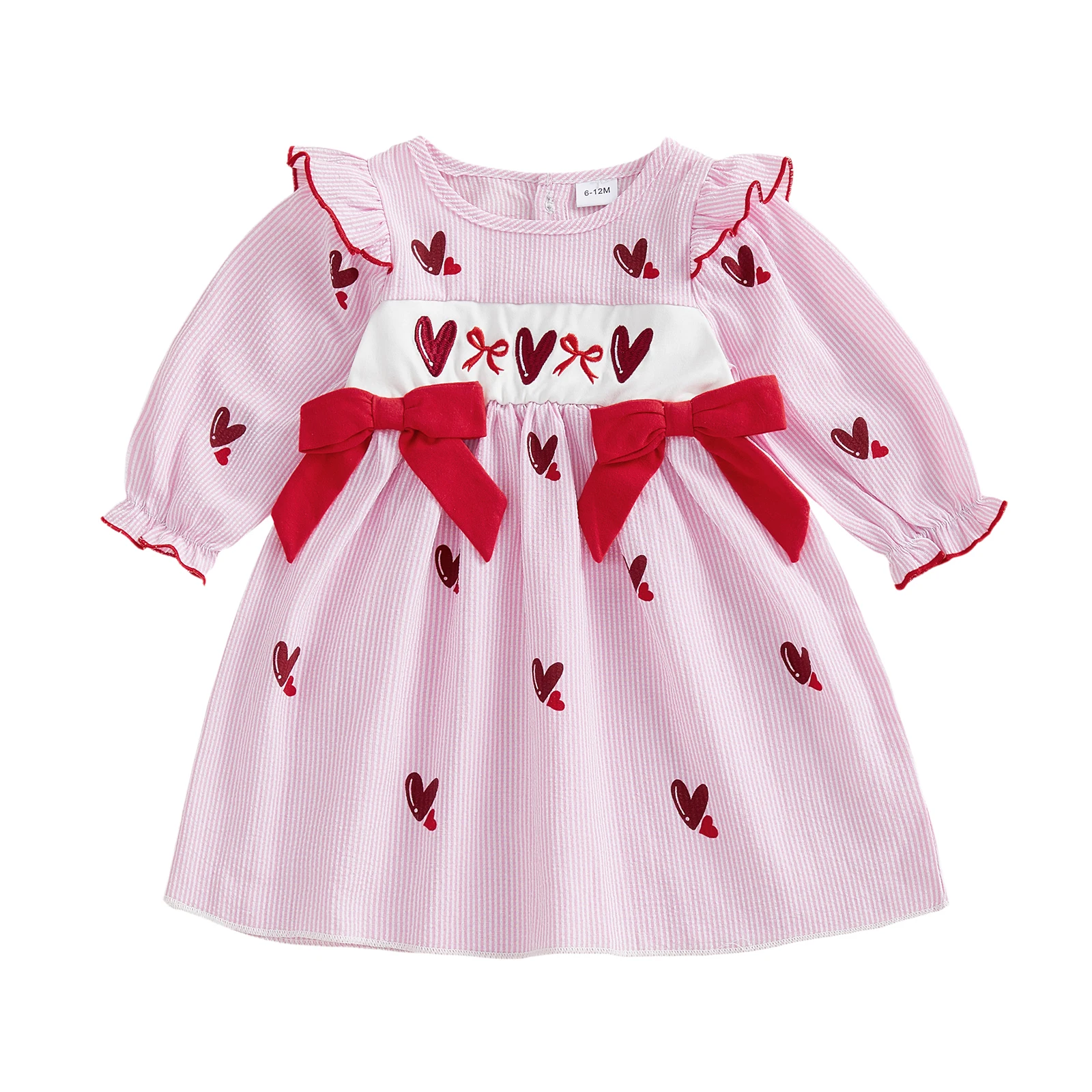 Платье на День Святого Валентина для маленьких девочек, полосатые платья трапециевидной формы с сердечками и бантом, длинными рукавами и рюшами, повседневная весенняя одежда
Платье на День Святого Валентина для маленьких девочек, полосатые платья трапециевидной формы с сердечками и бантом, длинными рукавами и рюшами, повседневная весенняя одежда