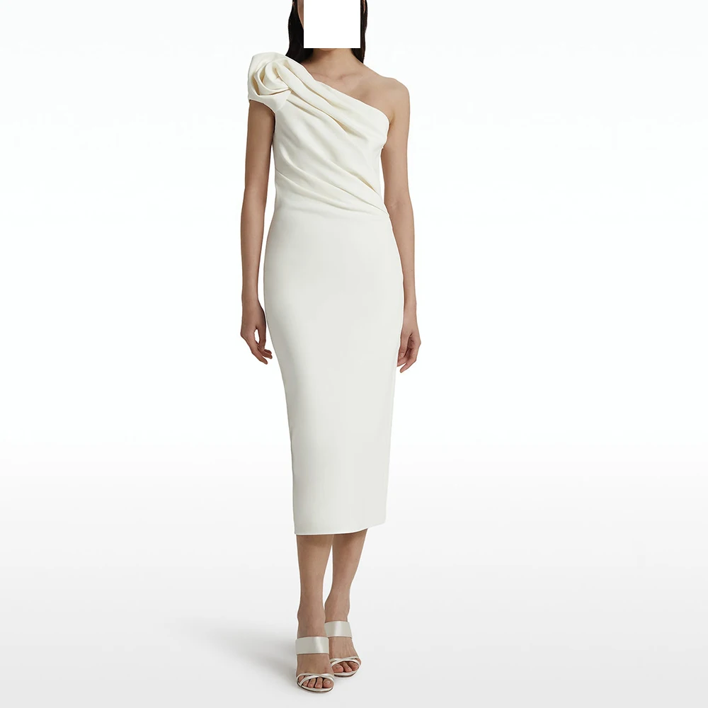 CustomizedModern One Shoulder Jersey Short Sleeves Boat Neck Tea Length Sheath Solid Color Formal Wedding Dress Pleats Zipper B
CustomizedModern One Shoulder Jersey Short Sleeves Boat Neck Tea Length Sheath Solid Color Formal Wedding Dress Pleats Zipper B