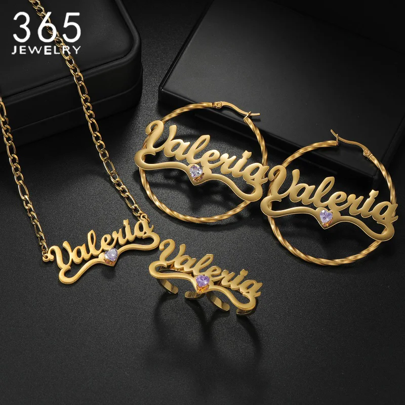 365 Custom Name Stainless Steel Jewelry Set Personalized Necklace Earrings Ring With Heart Stone For Women Girls Accessries Gift
365 Custom Name Stainless Steel Jewelry Set Personalized Necklace Earrings Ring With Heart Stone For Women Girls Accessries Gift