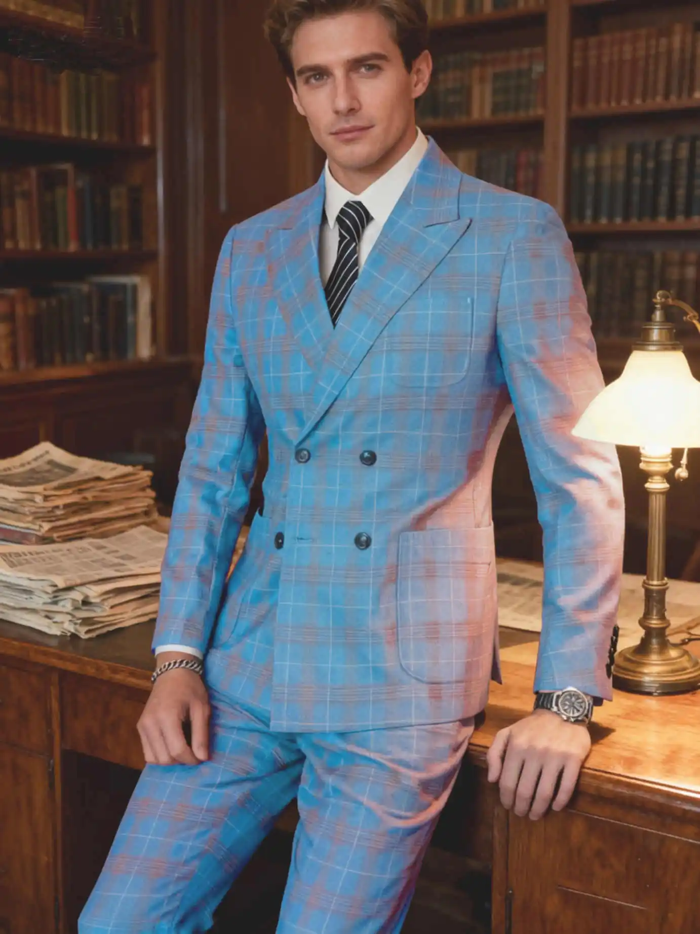 Luxury Double Breasted Plaid Men Suit Peak Lapel Tailored Formal Business Wedding Tuxedo Sky Blue Custom Made M264002
Luxury Double Breasted Plaid Men Suit Peak Lapel Tailored Formal Business Wedding Tuxedo Sky Blue Custom Made M264002