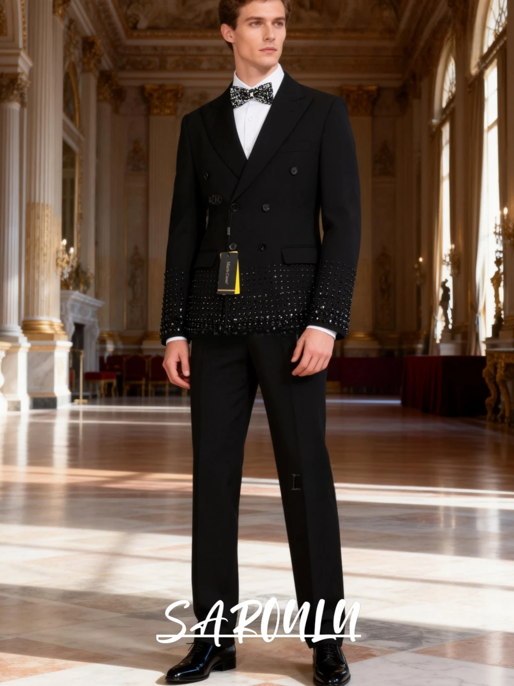 Luxe Men's Black Rhinestone Embellished Suit Set Double Breasted Slim Fit Groom Blazer Pants Nightclub Party Evening Tuxedo
Luxe Men's Black Rhinestone Embellished Suit Set Double Breasted Slim Fit Groom Blazer Pants Nightclub Party Evening Tuxedo