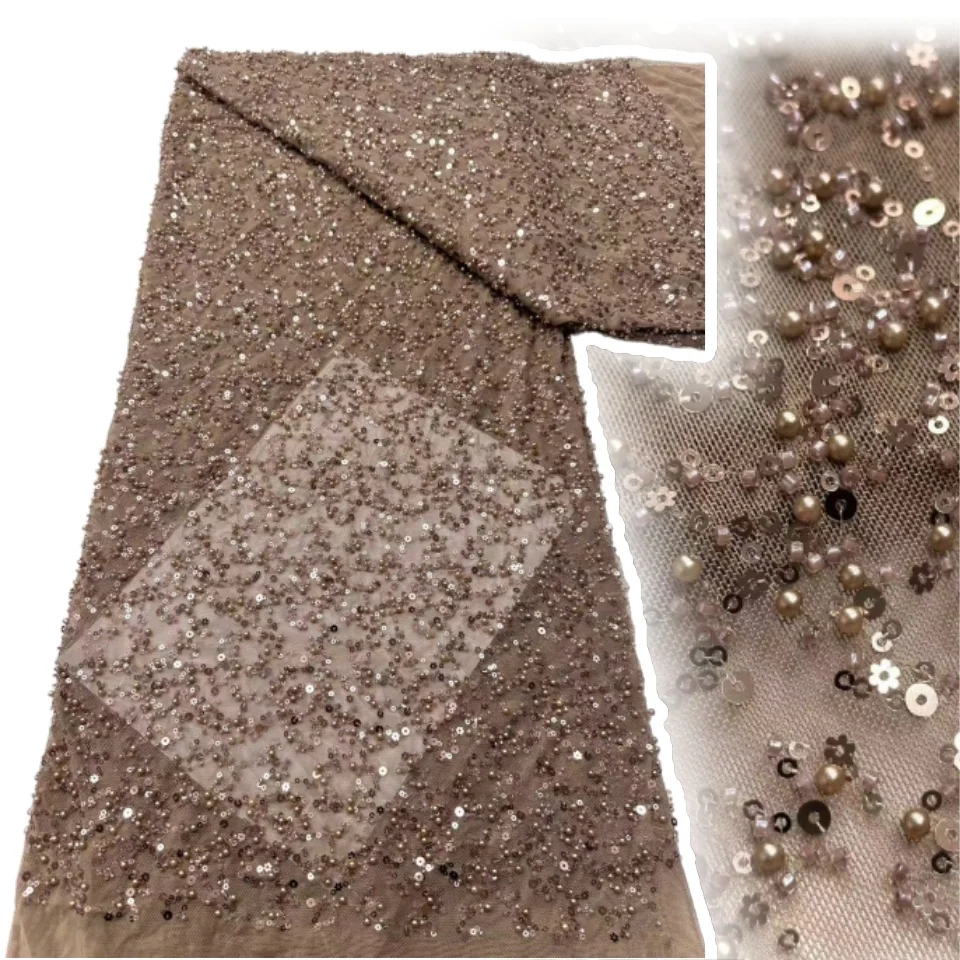 Brown Madison New Design Beaded Lace Fabric Luxury Beads Lace Embroidery French Nigerian Tulle Lace Fabric for Wedding TP1268
Brown Madison New Design Beaded Lace Fabric Luxury Beads Lace Embroidery French Nigerian Tulle Lace Fabric for Wedding TP1268