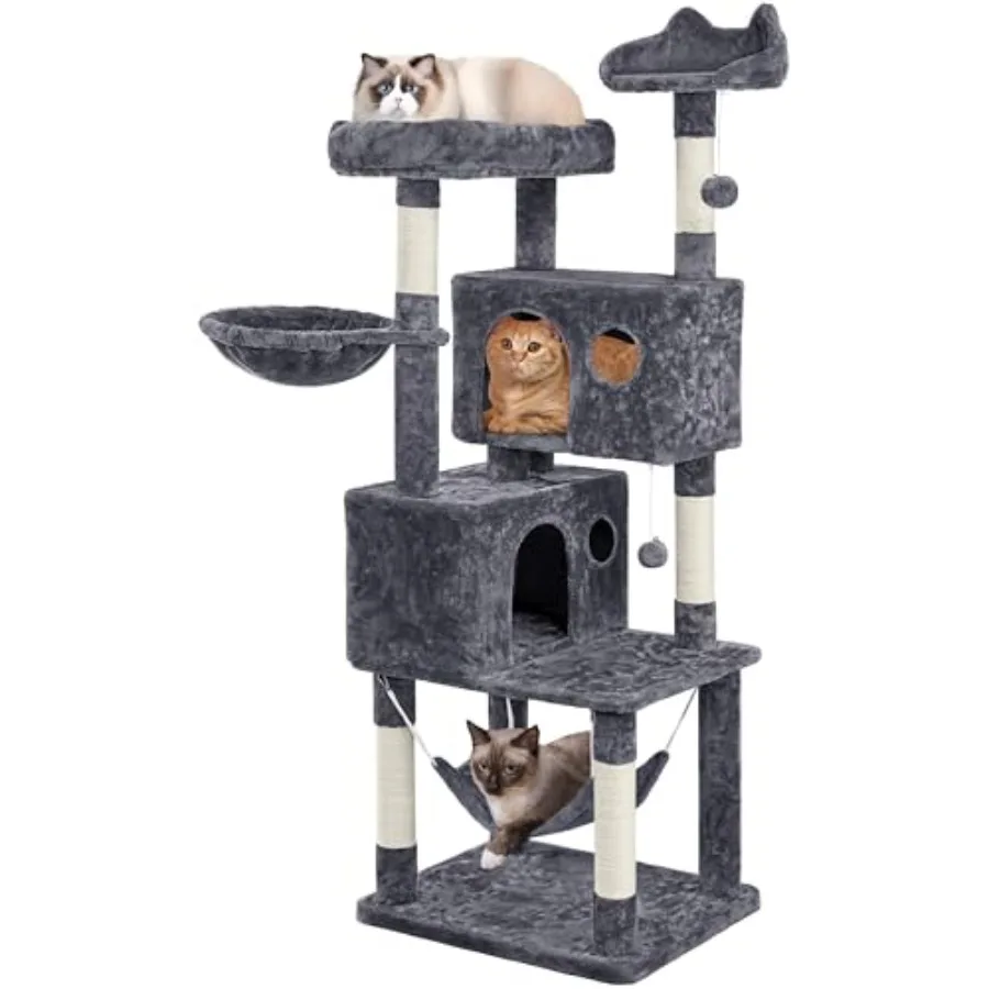 64.5in Extra Large Cat Tree with 2 Perches 2 Condos 5 Scratching Posts Funny Hammock Basket Dangling Balls Multi-Level Cat Towe
64.5in Extra Large Cat Tree with 2 Perches 2 Condos 5 Scratching Posts Funny Hammock Basket Dangling Balls Multi-Level Cat Towe
