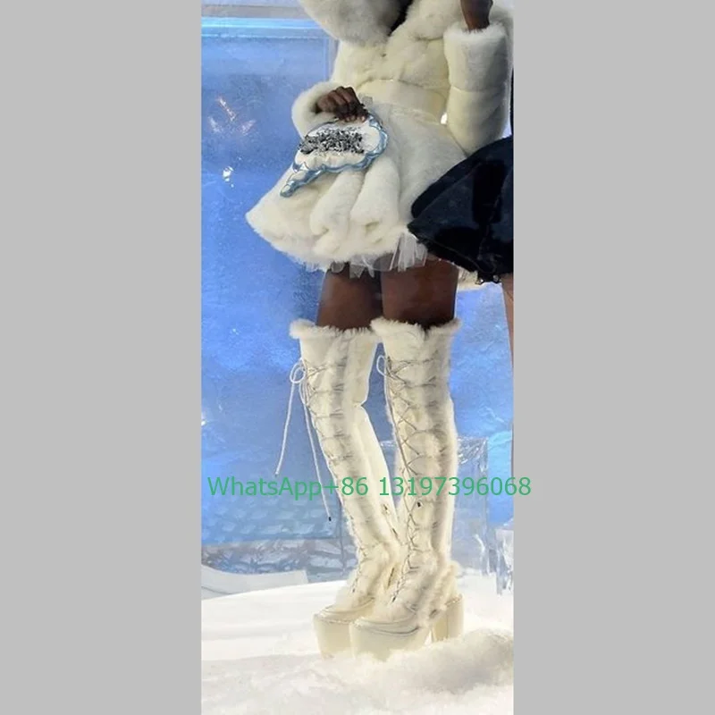 Lady white fur platform design over the knee boots chunky heel lace-up boots footwear size 46 punk Mary Jane boots party dress
Lady white fur platform design over the knee boots chunky heel lace-up boots footwear size 46 punk Mary Jane boots party dress