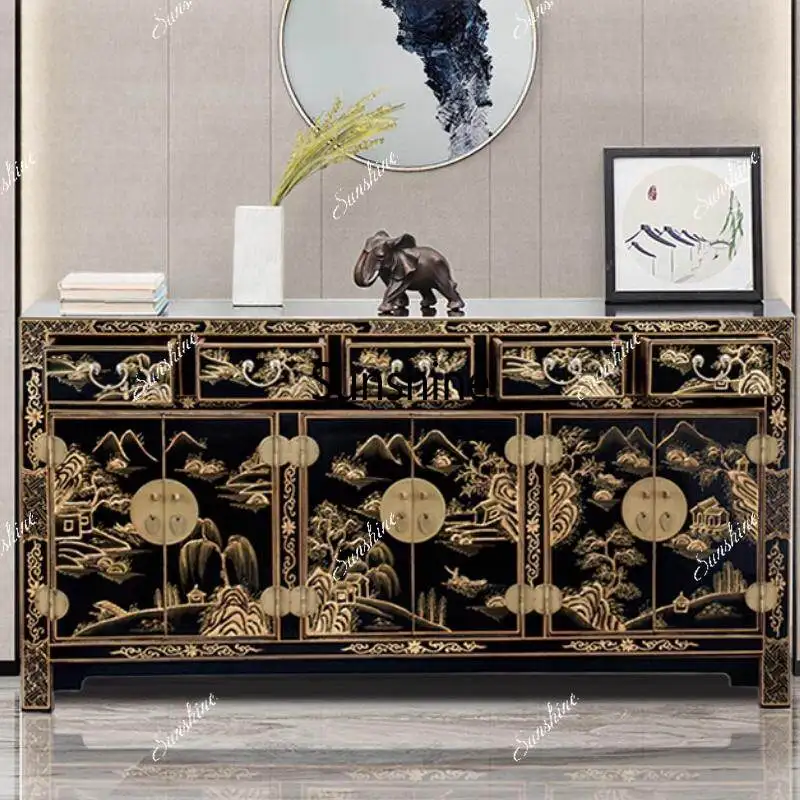 Neoclassical Chinese gold-painted dining side cabinet hand-painted solid wood entrance cabinet
Neoclassical Chinese gold-painted dining side cabinet hand-painted solid wood entrance cabinet