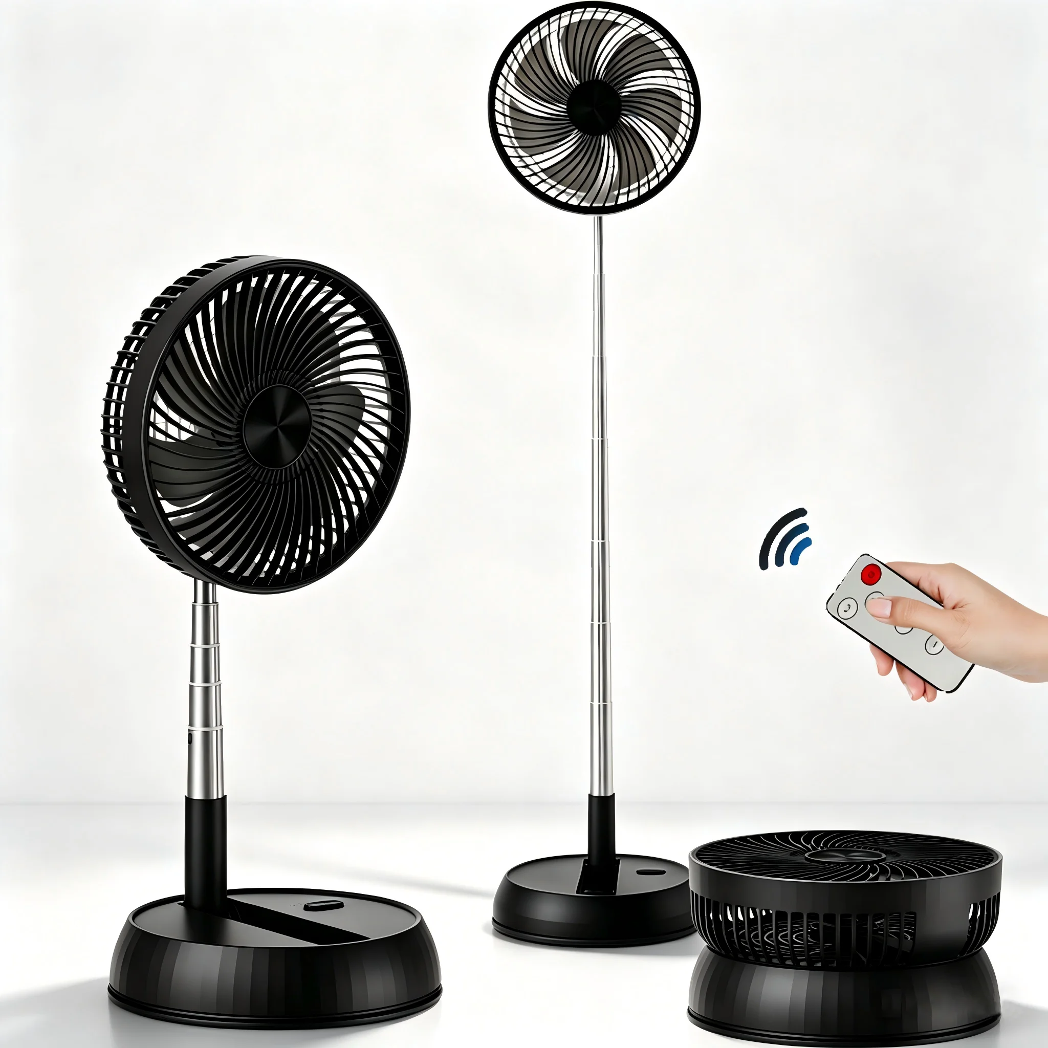 Home bedroom outdoor camping foldable vertical desktop electric fan remote control silent timed left right rotation black fan
Home bedroom outdoor camping foldable vertical desktop electric fan remote control silent timed left right rotation black fan
