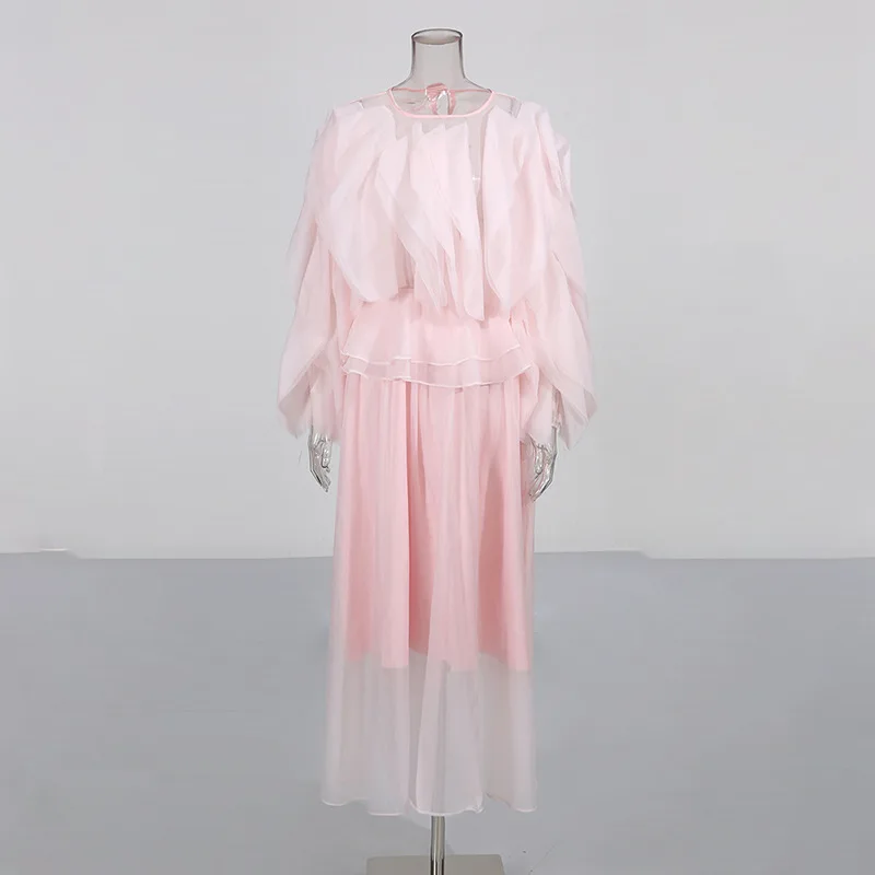 High Quality Solid Ruffle Mesh Dresses Spring Women Long Sleeves O Neck Dress High Waist Waist Lace Up Slim Knee Length Dress
High Quality Solid Ruffle Mesh Dresses Spring Women Long Sleeves O Neck Dress High Waist Waist Lace Up Slim Knee Length Dress