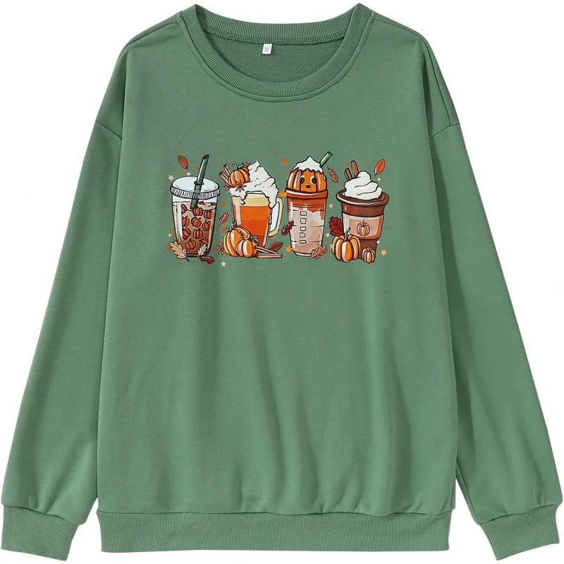 Halloween Women's Pumpkin Coffee Shirt Long Sleeve Cute Round Neck Sports and Leisure Shirt New Fashionable Loose Hoodie Top
Halloween Women's Pumpkin Coffee Shirt Long Sleeve Cute Round Neck Sports and Leisure Shirt New Fashionable Loose Hoodie Top