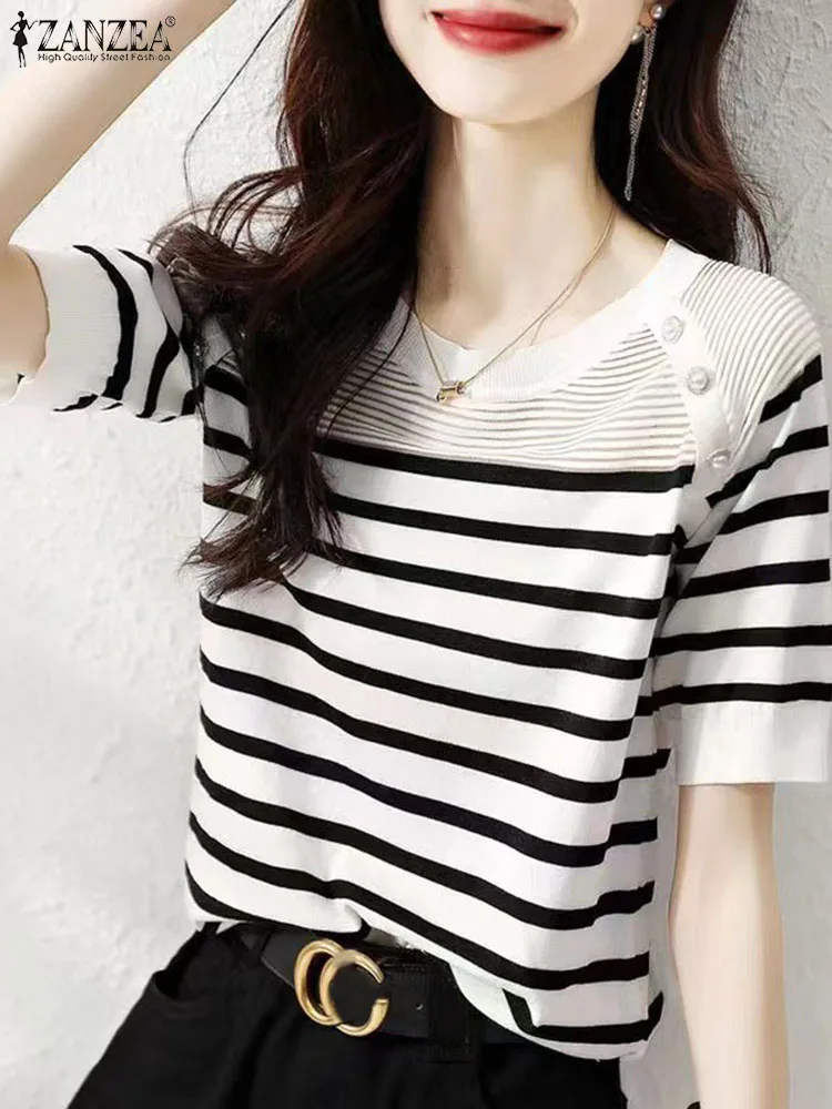 Women Summer Patchwork Blouse ZANZEA Elegant Short Sleeve OL Work Shirt Woman Fashion Striped Tops Blusas Casual Loose Chemise
Women Summer Patchwork Blouse ZANZEA Elegant Short Sleeve OL Work Shirt Woman Fashion Striped Tops Blusas Casual Loose Chemise