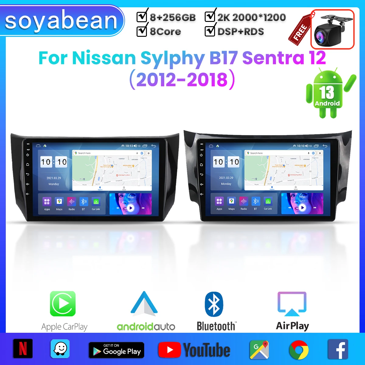 Android 13 автомобильный радиоприемник для Nissan Sylphy B17 Sentra 12 2012-2018,10 дюймов мультимедийный плеер с 4G WiFi Carplay и 2Din GPS
Android 13 автомобильный радиоприемник для Nissan Sylphy B17 Sentra 12 2012-2018,10 дюймов мультимедийный плеер с 4G WiFi Carplay и 2Din GPS