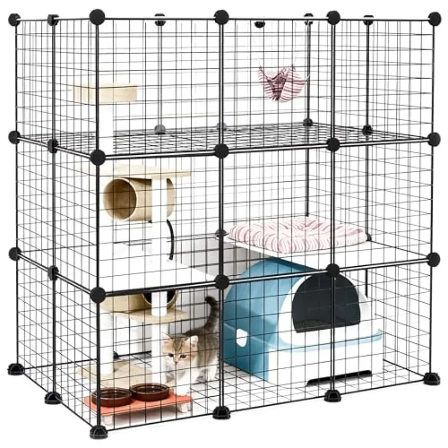 DIY modular cat enclosure for indoor use, black wire metal, foldable with multi-level shelves, extra large 3x3x2 grid playpen,
DIY modular cat enclosure for indoor use, black wire metal, foldable with multi-level shelves, extra large 3x3x2 grid playpen,