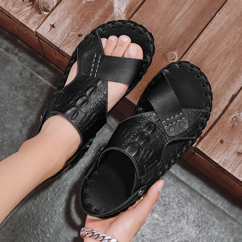 Men's Summer Crocodile Leather Sandals Trend Net Red Versatile Sandals Men Import Leather Slipper Male Sandals Personality Shoes
Men's Summer Crocodile Leather Sandals Trend Net Red Versatile Sandals Men Import Leather Slipper Male Sandals Personality Shoes