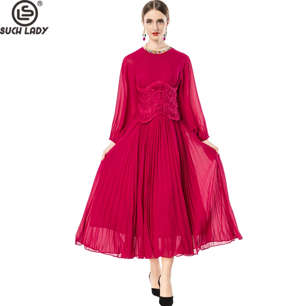 Women's Fuchsia Long Sleeve Maxi Dress, Ruffled Tulle Waist Chiffon Gown with Sheer Yoke & Pleated Skirt, Elegant Evening Party
Women's Fuchsia Long Sleeve Maxi Dress, Ruffled Tulle Waist Chiffon Gown with Sheer Yoke & Pleated Skirt, Elegant Evening Party