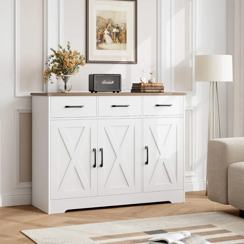Modern Farmhouse Sideboard Buffet Cabinet, Barn Doors Buffet Storage Cabinet with Drawers and Shelves, Wood Coffee, Customized
Modern Farmhouse Sideboard Buffet Cabinet, Barn Doors Buffet Storage Cabinet with Drawers and Shelves, Wood Coffee, Customized