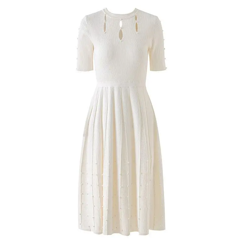 Short Sleeve Knitted Dress High Waist Hollow out Heavy Embroidery Ladylike Black White Elegant Evening Gown
Short Sleeve Knitted Dress High Waist Hollow out Heavy Embroidery Ladylike Black White Elegant Evening Gown