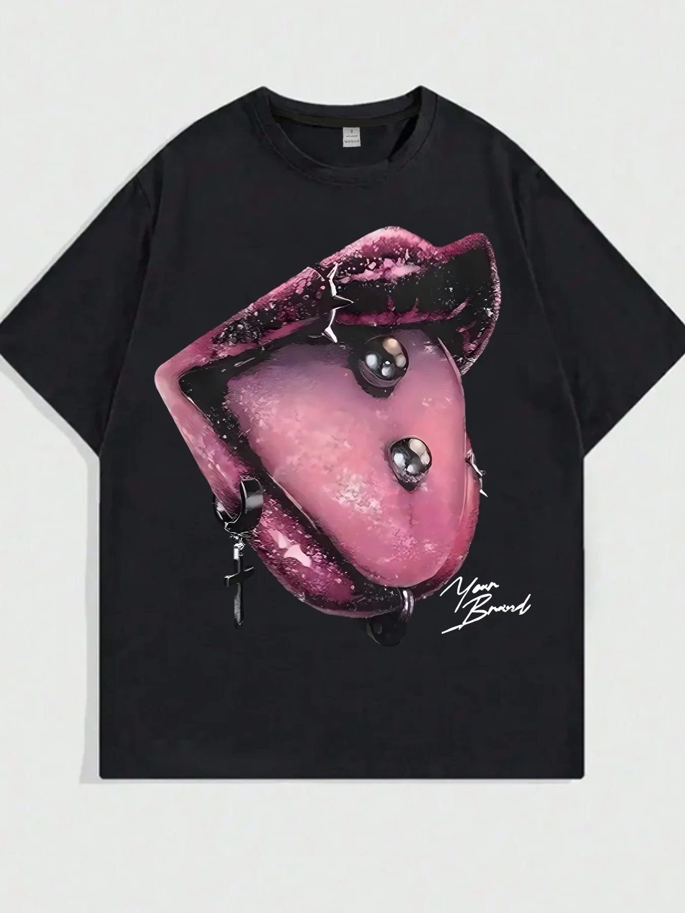 Pink tongue Plus size women's round neck short sleeve T-shirt with elastic half sleeves and trendy prints
Pink tongue Plus size women's round neck short sleeve T-shirt with elastic half sleeves and trendy prints