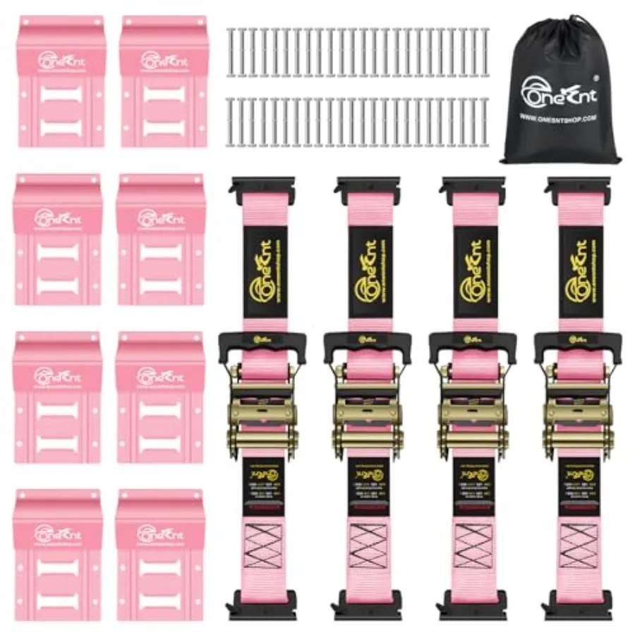 E-Track ratchet straps with wheel chock kit for cargo securement, polyester webbing, pink, 4800 lbs break strength, heavy-duty
E-Track ratchet straps with wheel chock kit for cargo securement, polyester webbing, pink, 4800 lbs break strength, heavy-duty