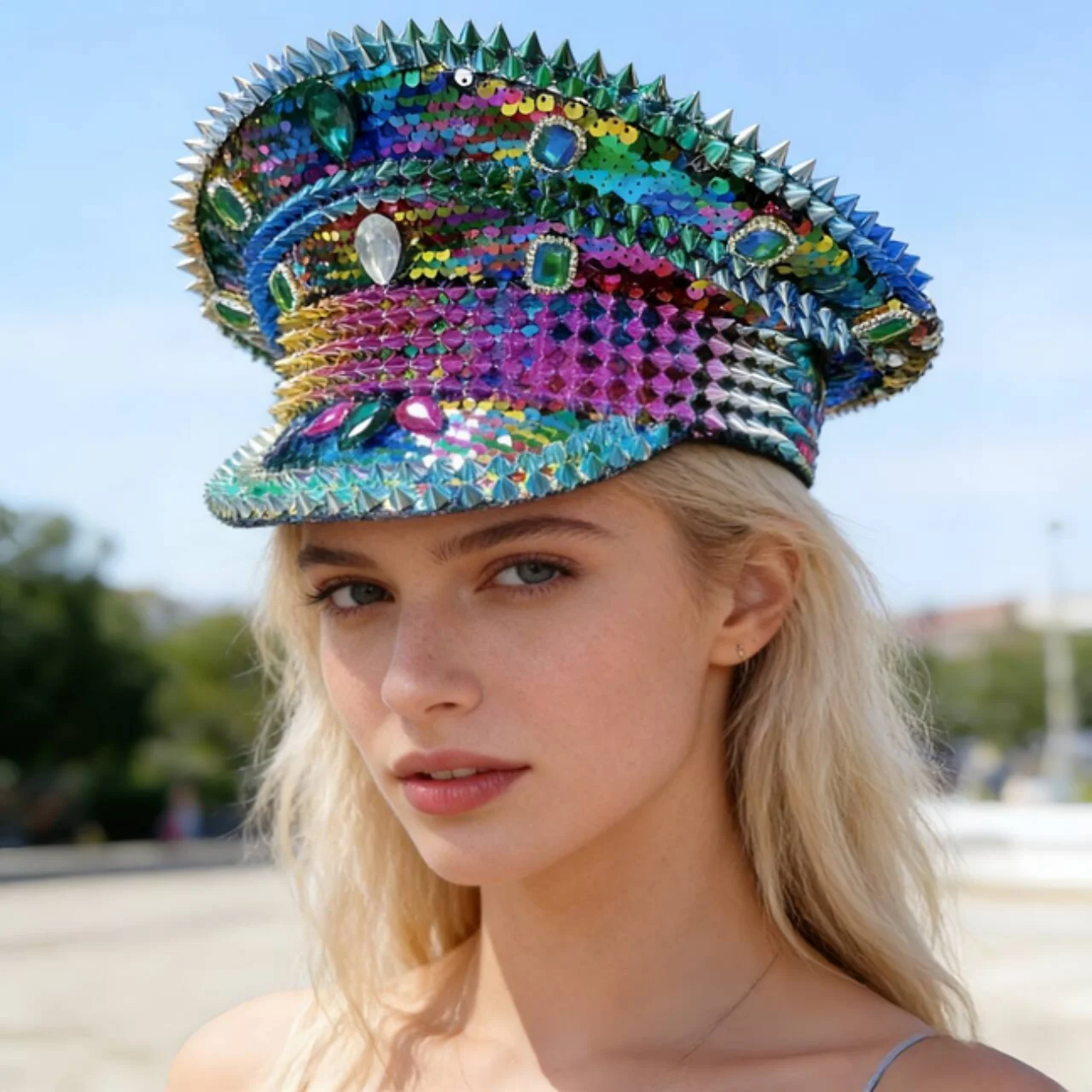 HongLuan Luxury Colourful Captain Hat Rhinestone for Burningman Festival Woman, Vintage Military Accessories & Military Cap Man
HongLuan Luxury Colourful Captain Hat Rhinestone for Burningman Festival Woman, Vintage Military Accessories & Military Cap Man