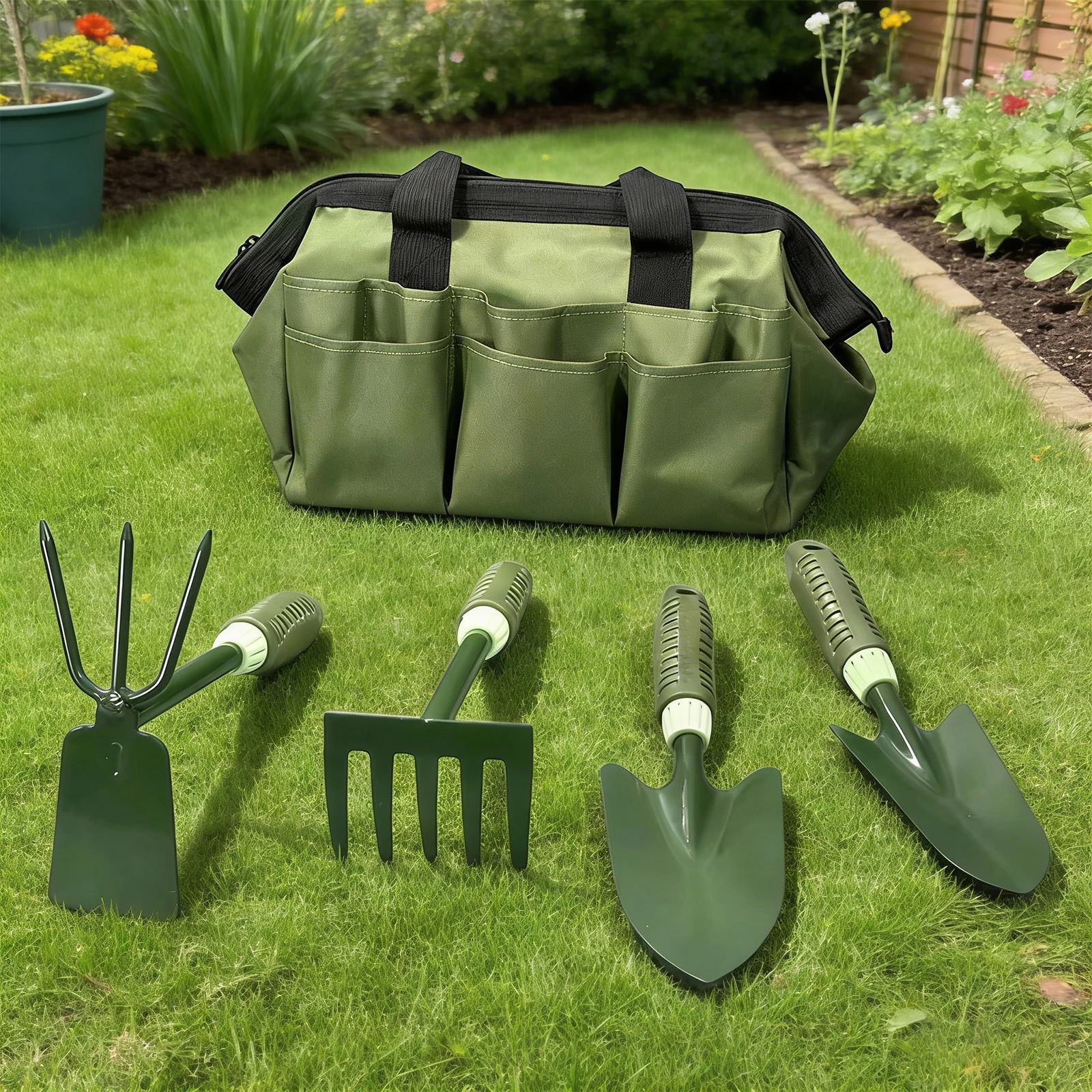 5Pcs Garden Tool Set Including Shovel Trowel Rake and Hoe Garden Supplies Kit with Storage Bag for Digging Weeding Planting
5Pcs Garden Tool Set Including Shovel Trowel Rake and Hoe Garden Supplies Kit with Storage Bag for Digging Weeding Planting
