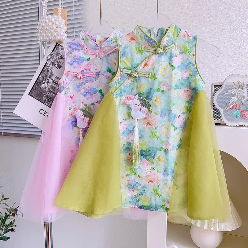 Girls Casual Dresses Floral Printed Cheongsam Chinese Traditional Style Mesh Patchwork Dress Toddler Girl Clothes Princess Dress
Girls Casual Dresses Floral Printed Cheongsam Chinese Traditional Style Mesh Patchwork Dress Toddler Girl Clothes Princess Dress