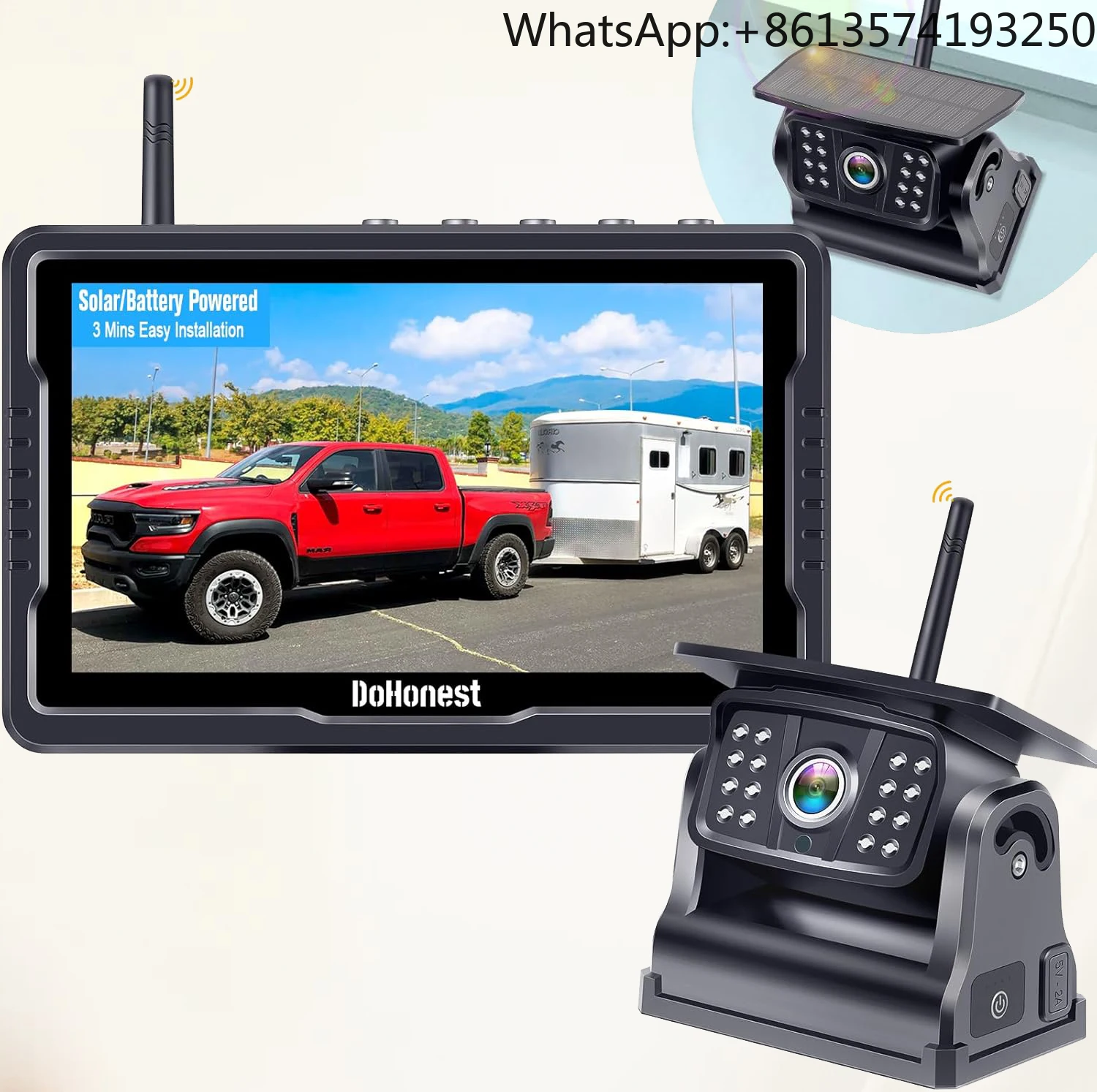Wireless Backup Camera 5'' Monitor Kit: HD 1080P Solar Magnetic No Drilling Rechargeable For Car RV Camper