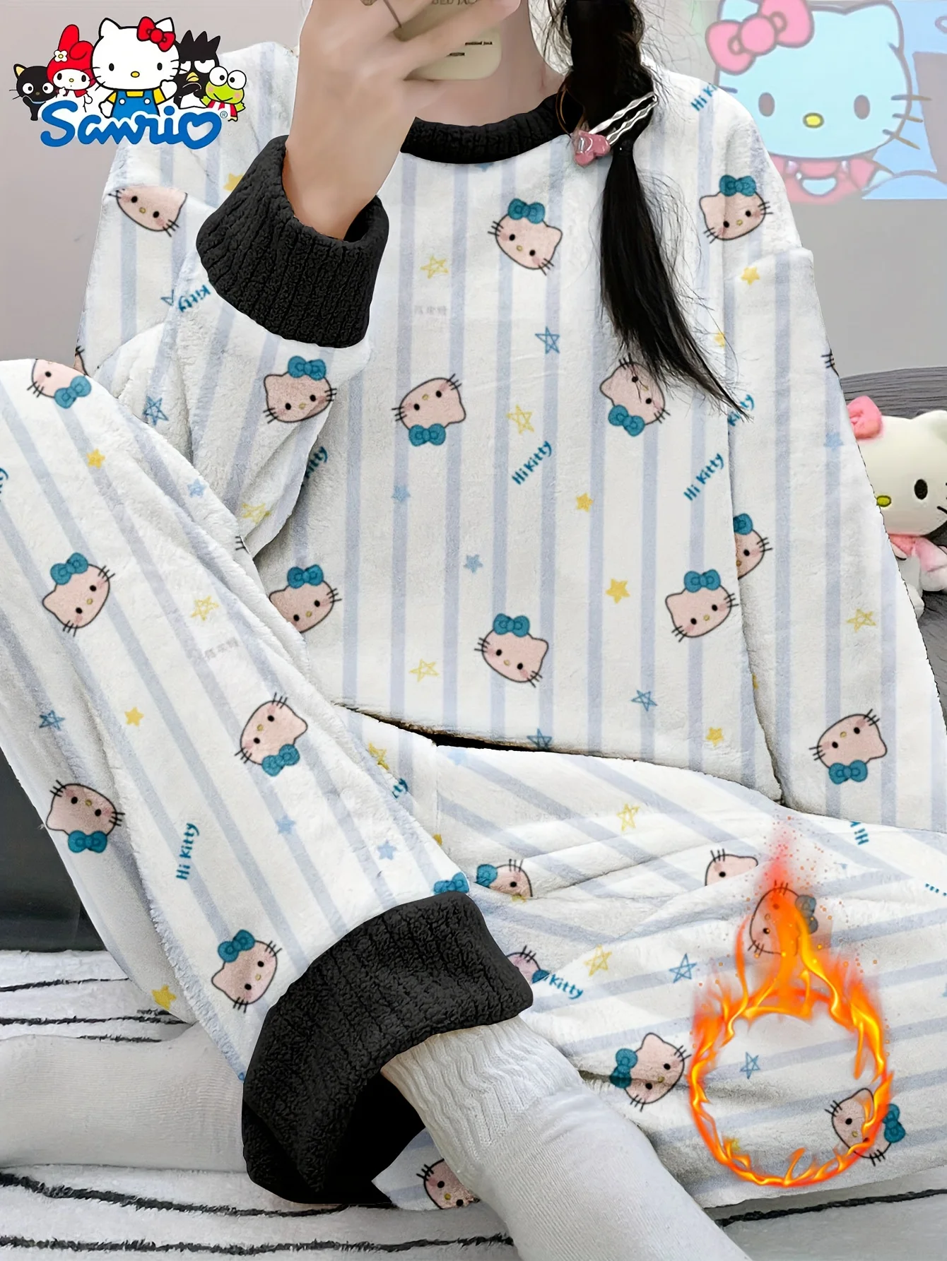 Women's HelloKitty velvet pajama set, featuring a long-sleeve top and matching pants, comfortable winter sleepwear
Women's HelloKitty velvet pajama set, featuring a long-sleeve top and matching pants, comfortable winter sleepwear