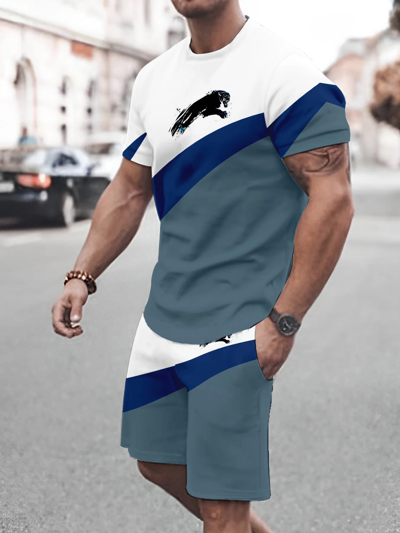 Casual sports suit breathable outdoor casual men's T-shirt and crotch pants suit summer adult men's 3D printing suit
Casual sports suit breathable outdoor casual men's T-shirt and crotch pants suit summer adult men's 3D printing suit