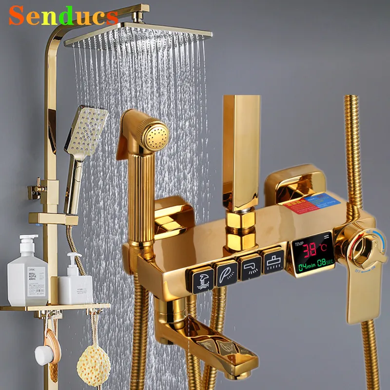 Thermostatic Digital Bathroom Shower Set Rainfall Shower Head Brass Bathroom Faucet Accessories Hot Cold Digital Shower System
Thermostatic Digital Bathroom Shower Set Rainfall Shower Head Brass Bathroom Faucet Accessories Hot Cold Digital Shower System