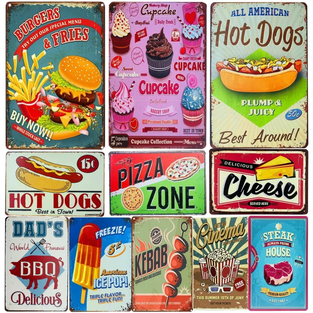 Cake Hot Dog Hamburger Metal Tin Sign Vintage Poster Kitchen Wall Decor Fast Food Shop Plaque Wall Art Iron Plate Painting
Cake Hot Dog Hamburger Metal Tin Sign Vintage Poster Kitchen Wall Decor Fast Food Shop Plaque Wall Art Iron Plate Painting