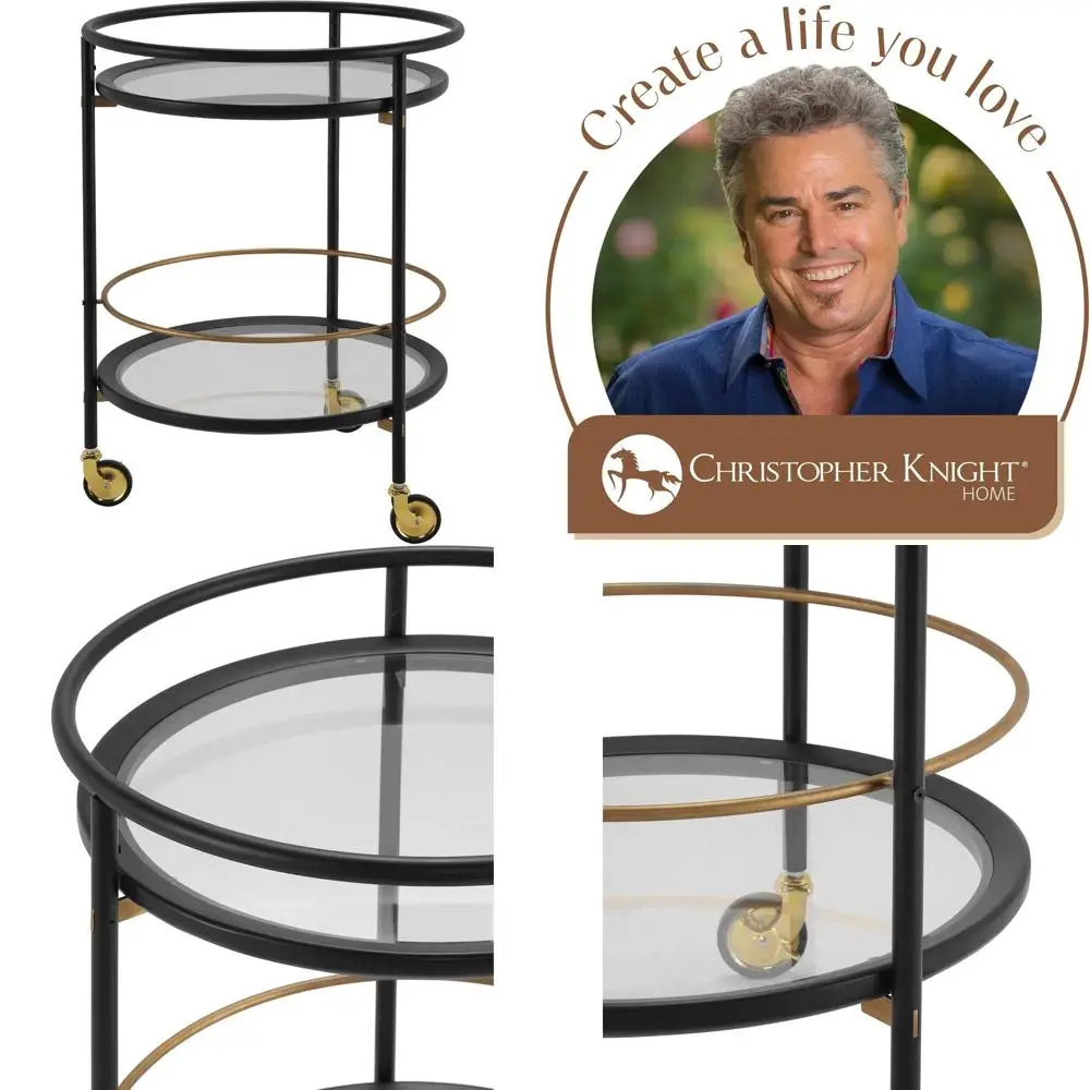 Круглая сервировочная тележка на колесиках, 2-уровневые стеклянные полки, тележка для домашнего бара, металлическая тележка для напитков на колесиках, черный + золотой цвет
Круглая сервировочная тележка на колесиках, 2-уровневые стеклянные полки, тележка для домашнего бара, металлическая тележка для напитков на колесиках, черный + золотой цвет