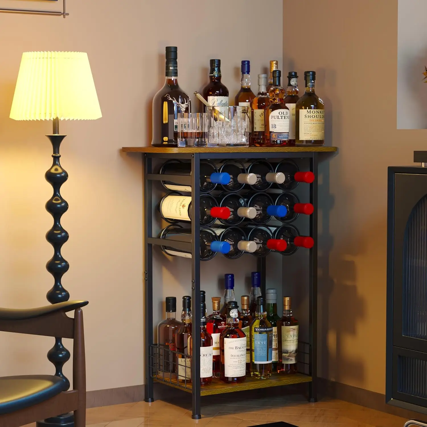 3-Tier Wine Rack Freestanding Floor Cabinet with 12 Bottle Storage for Corner Living Room
3-Tier Wine Rack Freestanding Floor Cabinet with 12 Bottle Storage for Corner Living Room