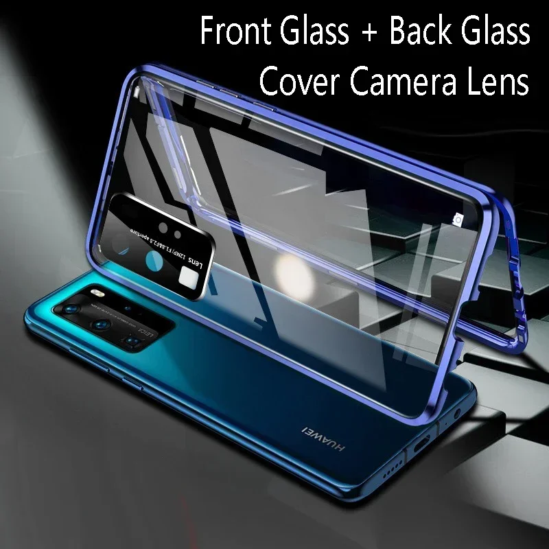 Металлический магнитный чехол для Huawei P50 P60 Art P40 Pro Plus, защита объектива, двухсторонние закаленные передние и задние стеклянные чехлы 
Металлический магнитный чехол для Huawei P50 P60 Art P40 Pro Plus, защита объектива, двухсторонние закаленные передние и задние стеклянные чехлы