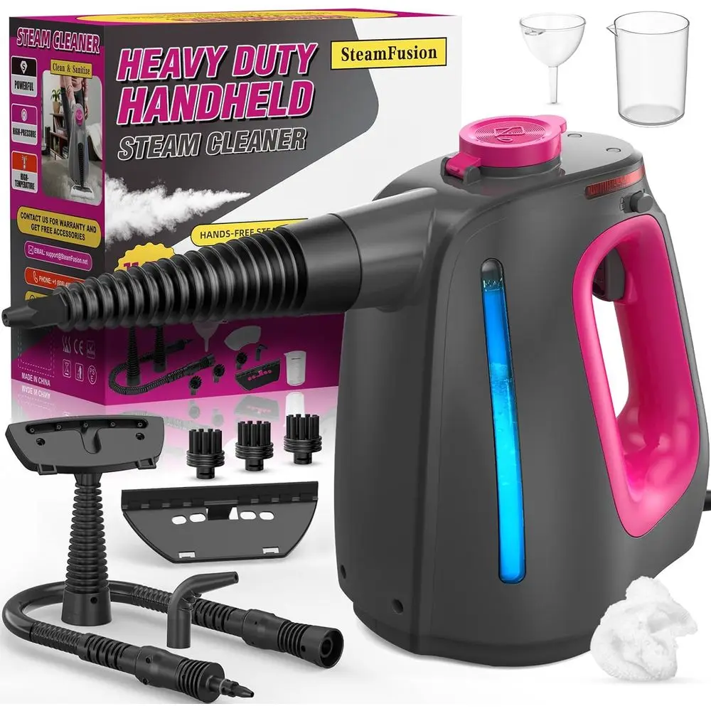 Heavy Duty Handheld Steam Cleaner with Lockable Steam Button & 11pcs Accessories, Unlimited Water Addition, Multi-Purpose for Ca
Heavy Duty Handheld Steam Cleaner with Lockable Steam Button & 11pcs Accessories, Unlimited Water Addition, Multi-Purpose for Ca