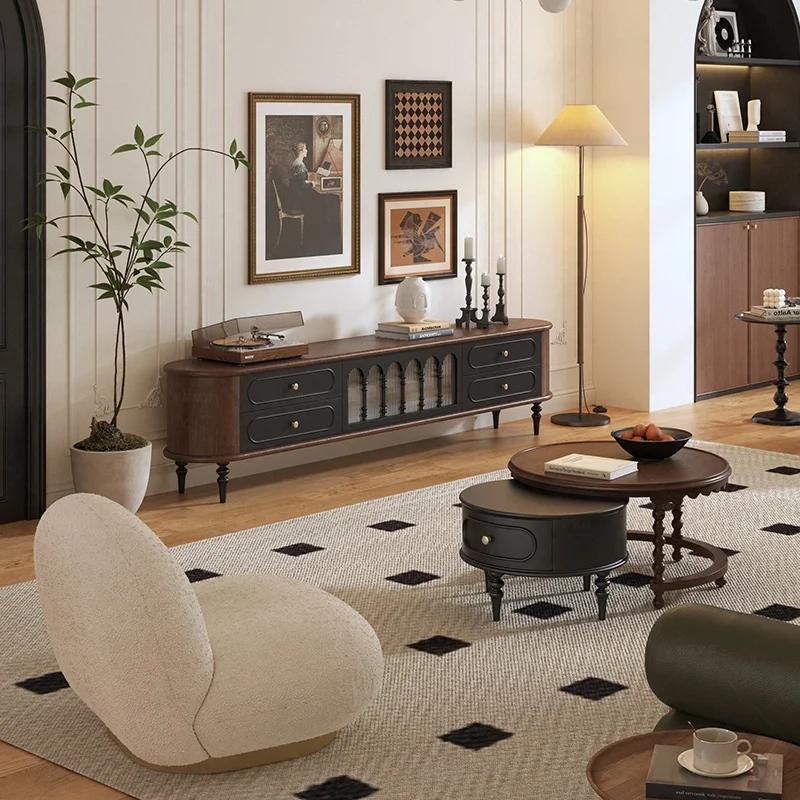 French retro solid wood TV cabinet black American living room coffee table TV cabinet combination floor locker storage
French retro solid wood TV cabinet black American living room coffee table TV cabinet combination floor locker storage