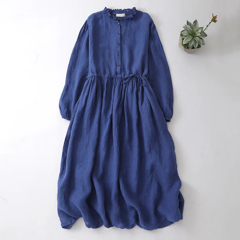 Women Dresses Solid A Line Dress Ruffled Collar Button Long Sleeve Loose Waist Ankle Length Slight Strech Streetwear 2025 Summer
Women Dresses Solid A Line Dress Ruffled Collar Button Long Sleeve Loose Waist Ankle Length Slight Strech Streetwear 2025 Summer